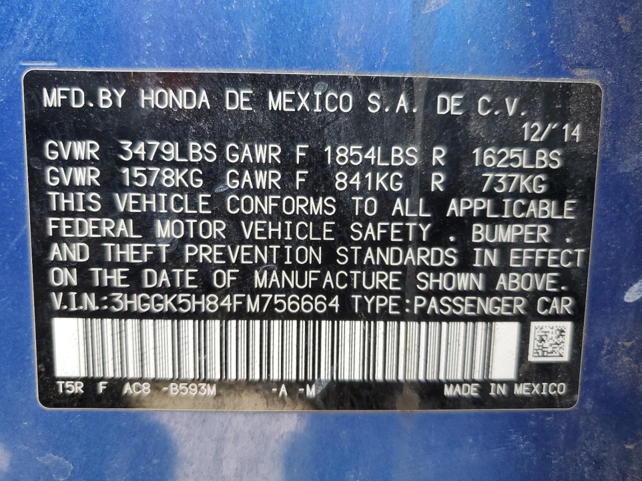 3HGGK5H84FM756664 2015 Honda Fit Ex