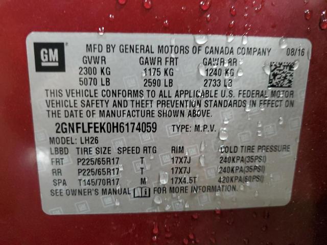 2017 CHEVROLET EQUINOX LT 2GNFLFEK0H6174059