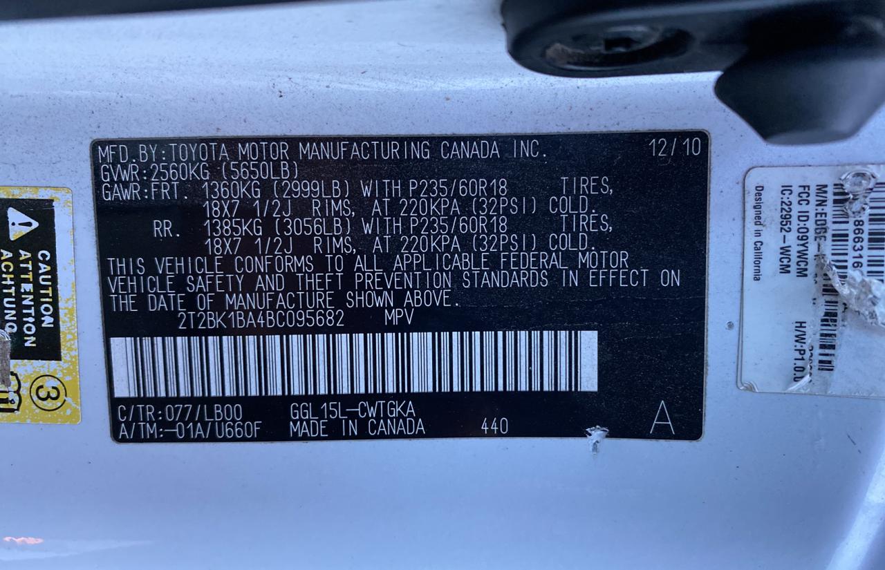 2t2bk1ba4bc095682 2T2BK1BA4BC095682 2011 Lexus Rx 350