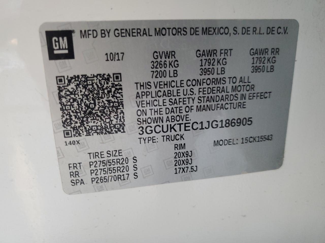 VIN: 3GCUKTEC1JG186905 2018 CHEVROLET ALL Models