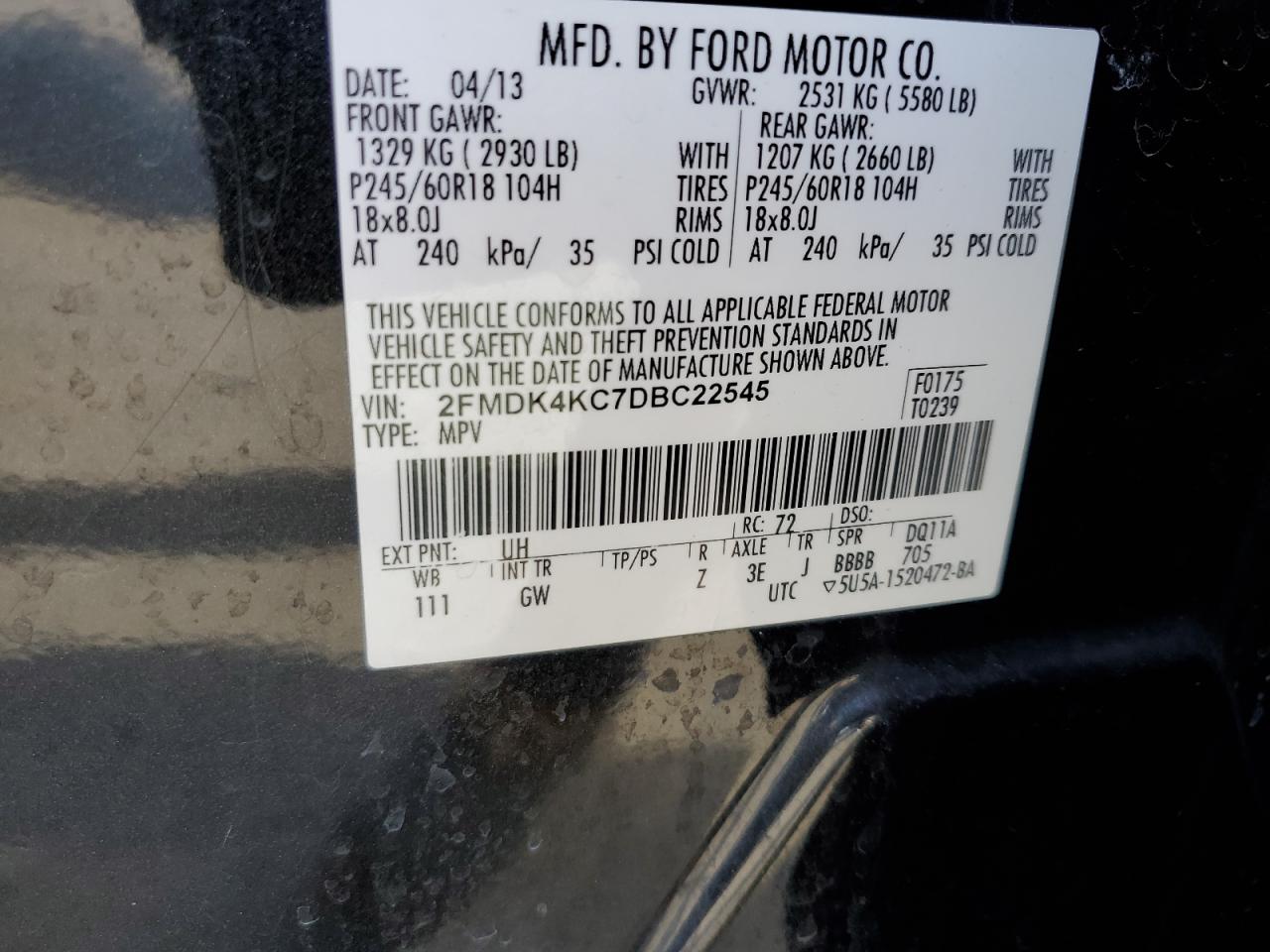 2FMDK4KC7DBC22545 2013 Ford Edge Limited