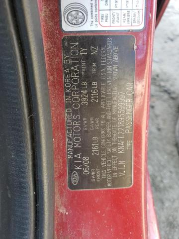 2009 Kia Spectra Ex VIN: KNAFE221895599997 Lot: 41162204