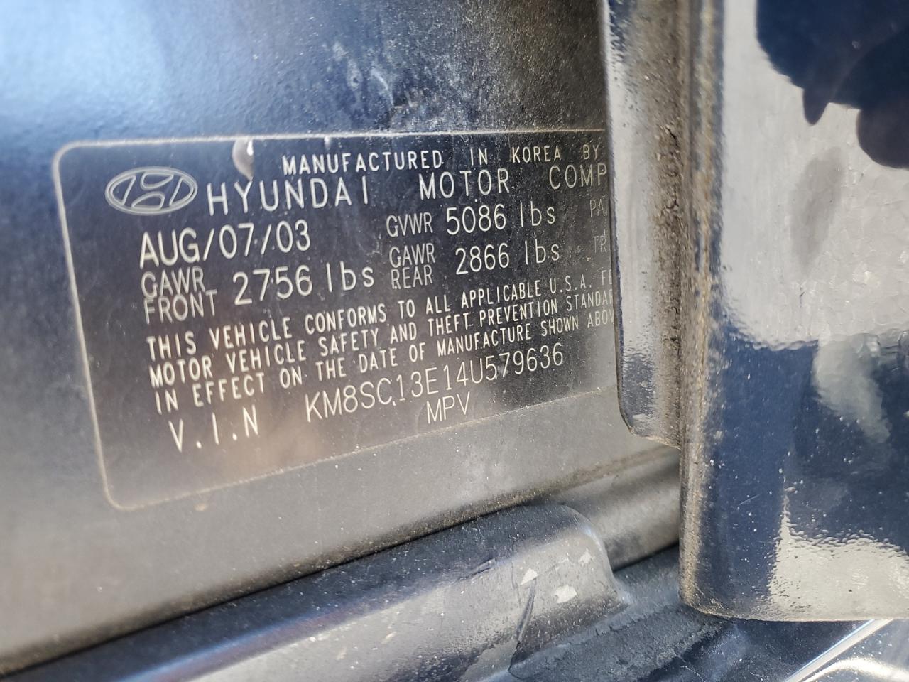 KM8SC13E14U579636 2004 Hyundai Santa Fe Gls