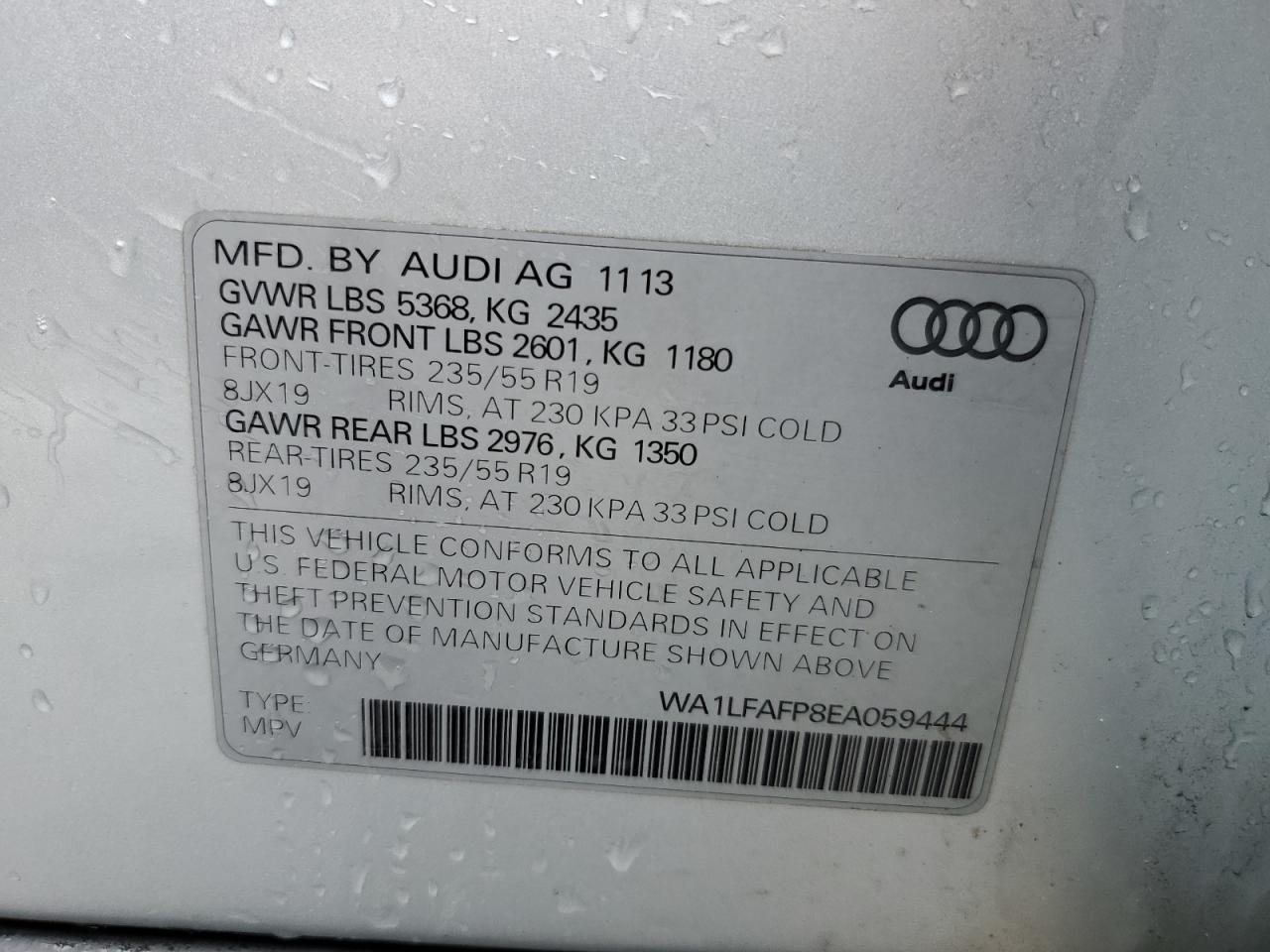 2014 Audi Q5 Premium Plus vin: WA1LFAFP8EA059444