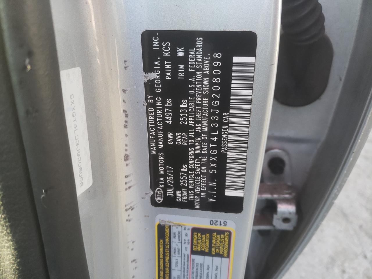 5XXGT4L33JG208098 2018 Kia Optima Lx