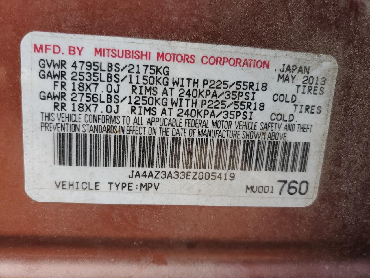 2014 Mitsubishi Outlander Se vin: JA4AZ3A33EZ005419