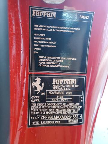 ZFF93LMAXM0261582 2021 FERRARI F8 SPIDER