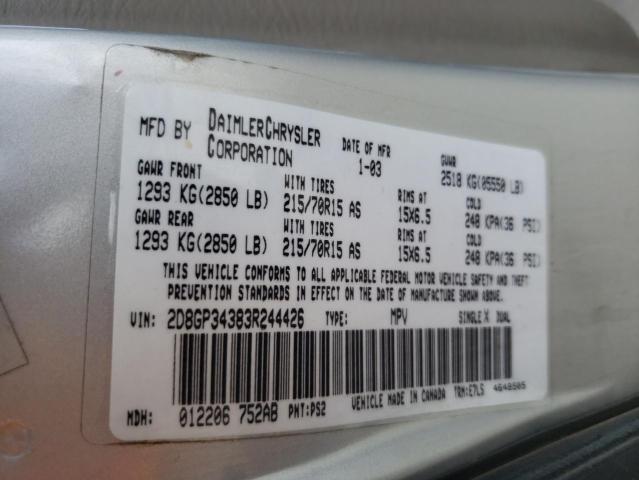 2003 Dodge Grand Caravan El VIN: 2D8GP34383R244426 Lot: 44342034