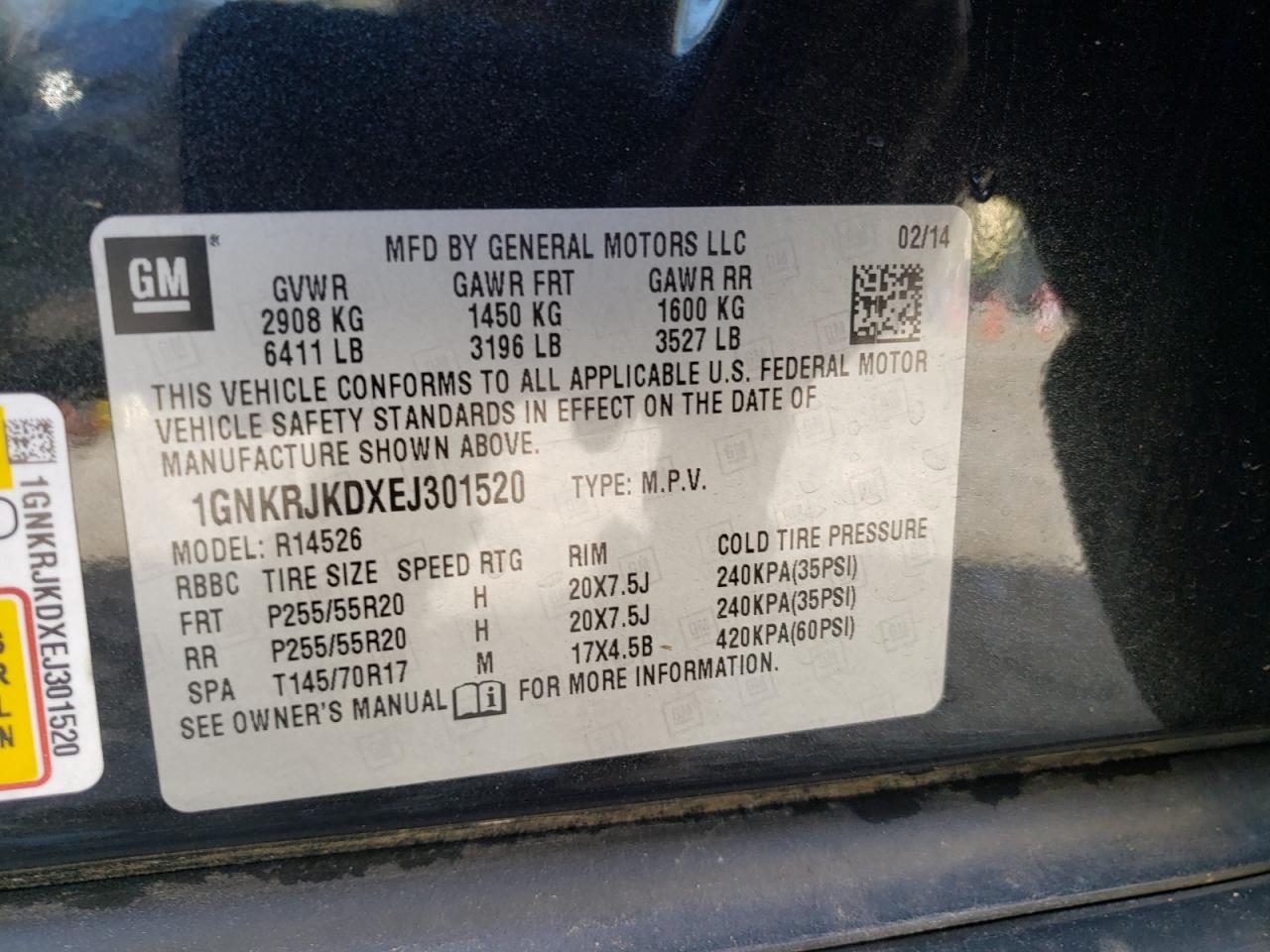 1GNKRJKDXEJ301520 2014 Chevrolet Traverse Ltz