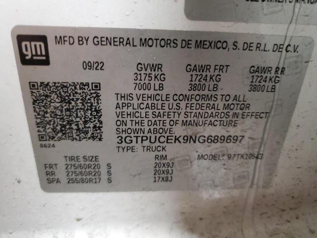 2022 GMC SIERRA K15 - 3GTPUCEK9NG689697