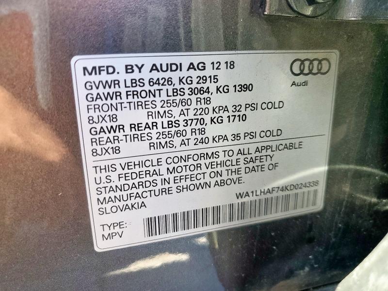 2019 AUDI Q7 PREMIUM - WA1LHAF74KD024338