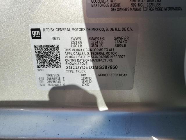 2021 CHEVROLET SILVERADO - 3GCUYDED1MG387950