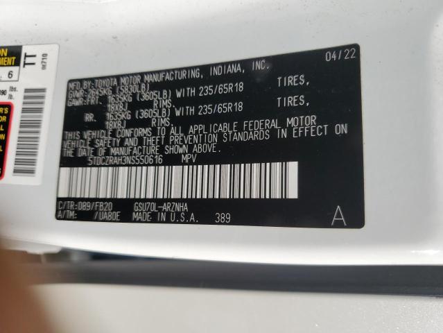 2022 TOYOTA HIGHLANDER - 5TDCZRAH3NS550616