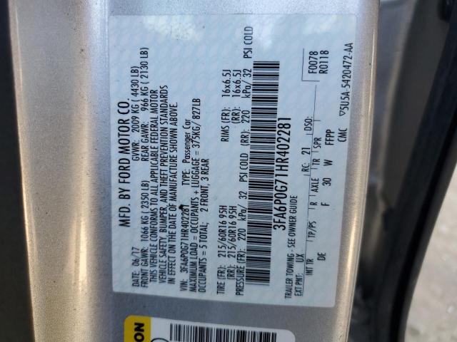 2017 FORD FUSION S - 3FA6P0G71HR402281