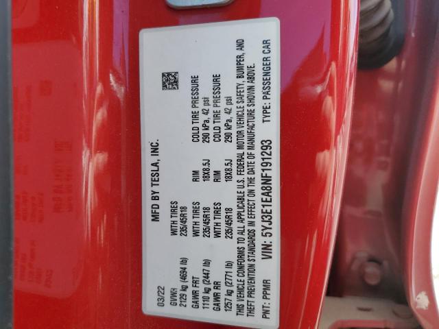 2022 TESLA MODEL 3 - 5YJ3E1EA8NF191293