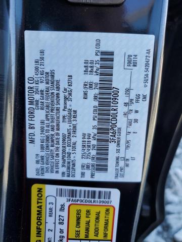 2020 FORD FUSION SEL - 3FA6P0CD0LR109007