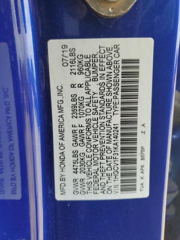 2019 HONDA ACCORD SPO - 1HGCV1F31KA140241