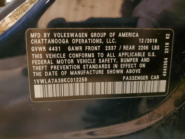 2019 VOLKSWAGEN PASSAT WOL - 1VWLA7A38KC012259