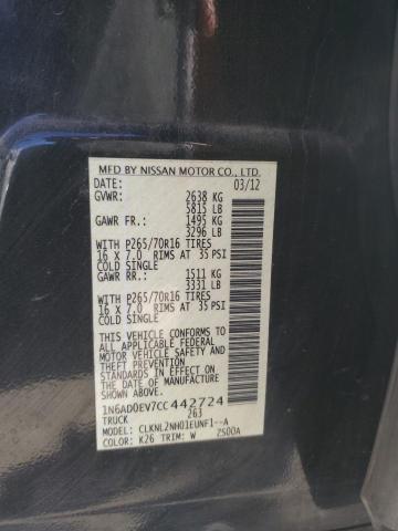 2012 NISSAN FRONTIER S - 1N6AD0EV7CC442724
