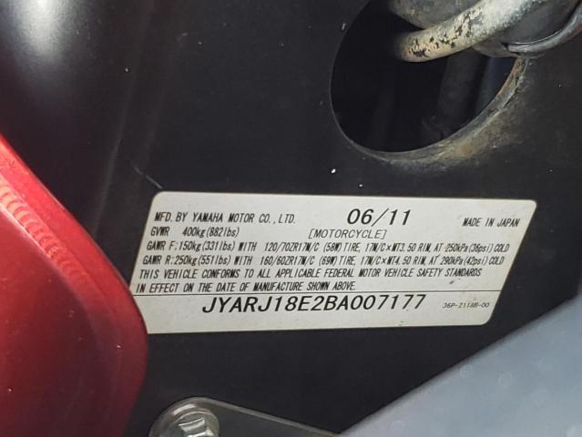 2011 YAMAHA FZ6 R JYARJ18E2BA007177