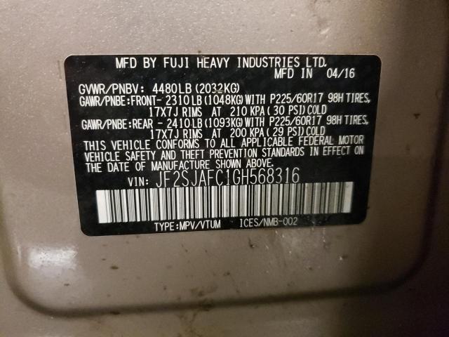 2016 SUBARU FORESTER 2 - JF2SJAFC1GH568316