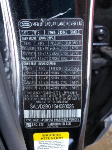 2016 LAND ROVER RANGE ROVE - SALVD2BG1GH080025