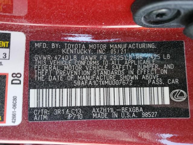 2021 LEXUS ES 300H UL 58AFA1C1XMU007672