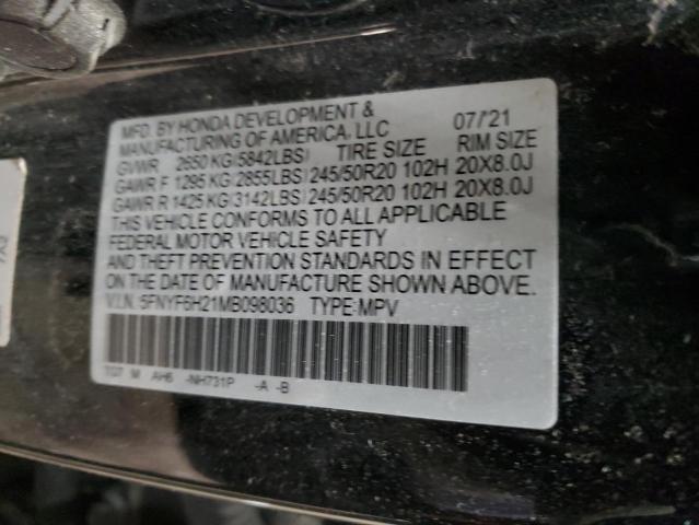 2021 HONDA PILOT SE 5FNYF6H21MB098036
