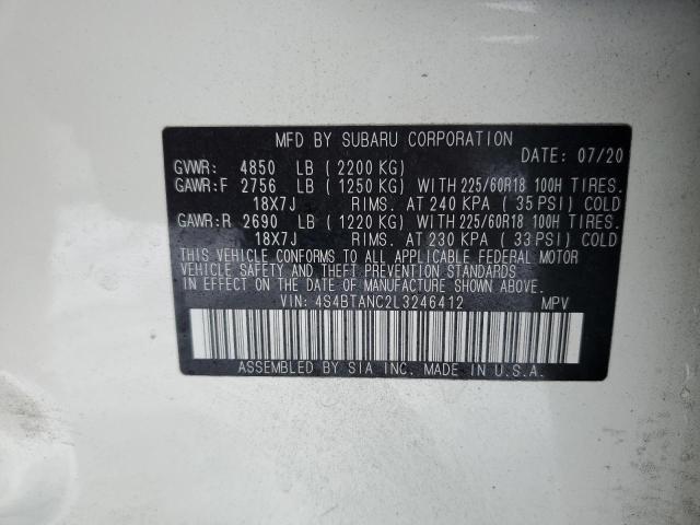 2020 SUBARU OUTBACK LI 4S4BTANC2L3246412