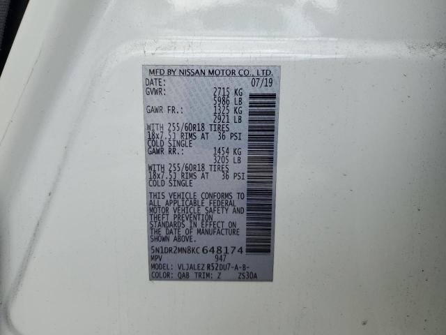 2019 NISSAN PATHFINDER 5N1DR2MN8KC648174