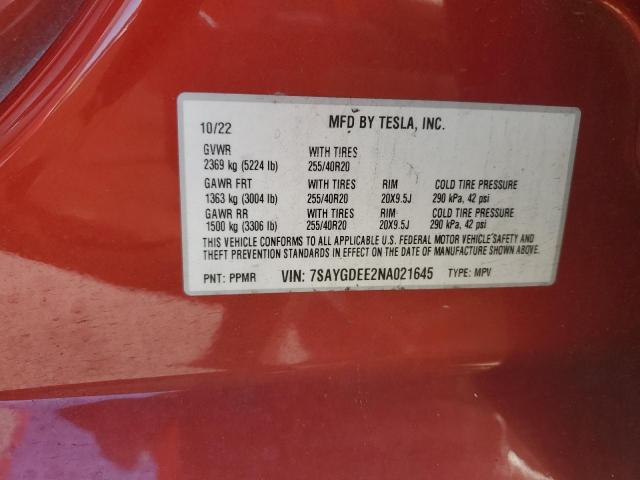 2022 TESLA MODEL Y - 7SAYGDEE2NA021645
