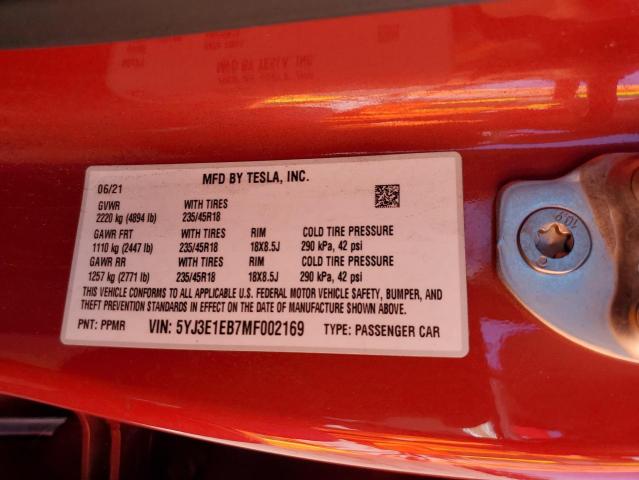 2021 TESLA MODEL 3 - 5YJ3E1EB7MF002169