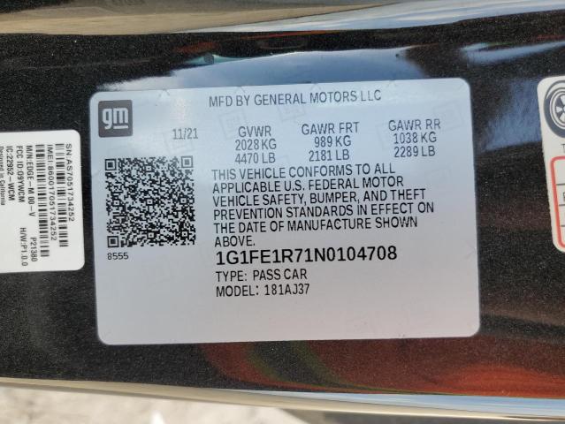 2022 CHEVROLET CAMARO LT1 1G1FE1R71N0104708