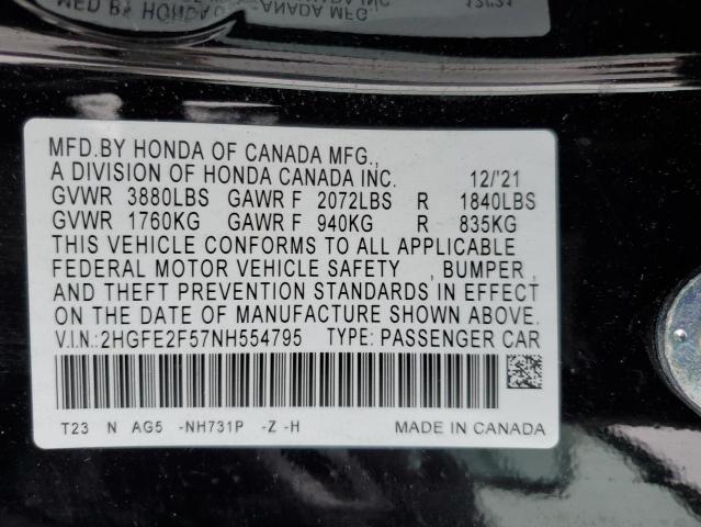 2022 HONDA CIVIC SPOR - 2HGFE2F57NH554795