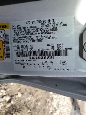 2019 FORD FUSION SE - 3FA6P0HD9KR167284