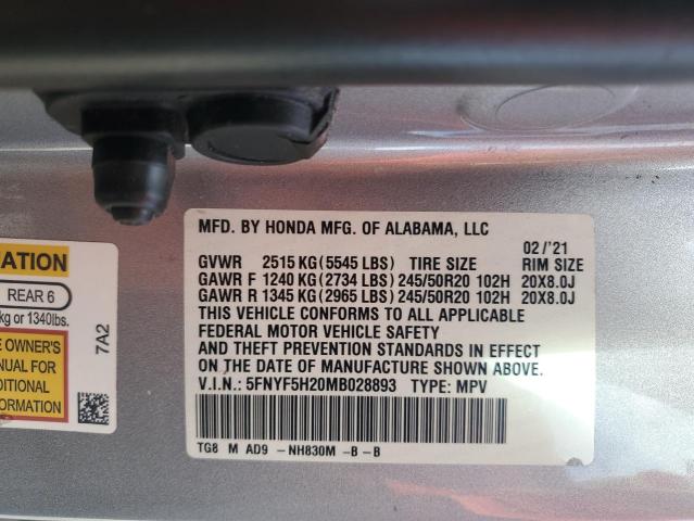 2021 HONDA PILOT SE 5FNYF5H20MB028893