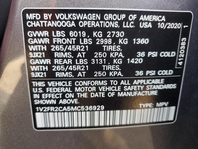 2021 VOLKSWAGEN ATLAS SEL - 1V2FR2CA5MC536929