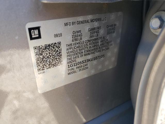 2019 CHEVROLET IMPALA PRE 1G1105S33KU107105