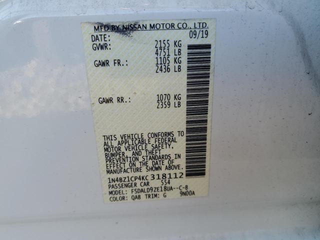 2019 NISSAN LEAF S PLU 1N4BZ1CP4KC318112