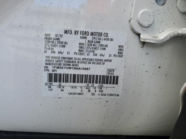 1FM5K7HW1NNA10687 2022 FORD EXPLORER