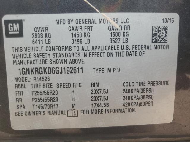 2016 CHEVROLET TRAVERSE L 1GNKRGKD6GJ192611