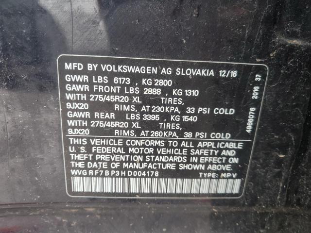 2017 VOLKSWAGEN TOUAREG WO WVGRF7BP3HD004178