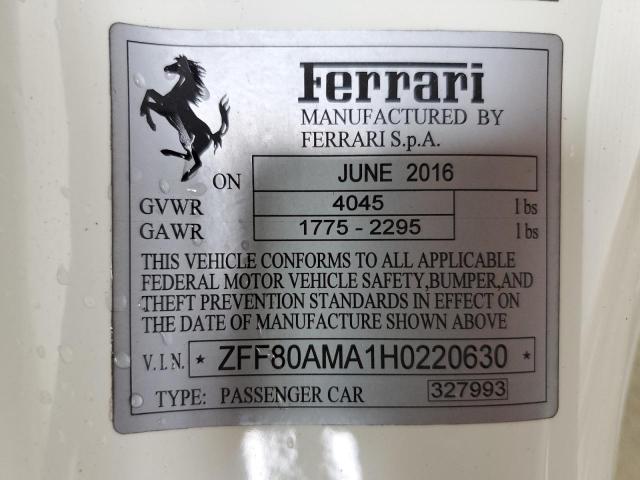 2017 FERRARI 488 SPIDER - ZFF80AMA1H0220630