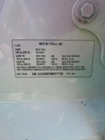 2021 TESLA MODEL Y - 5YJYGDEE0MF077789