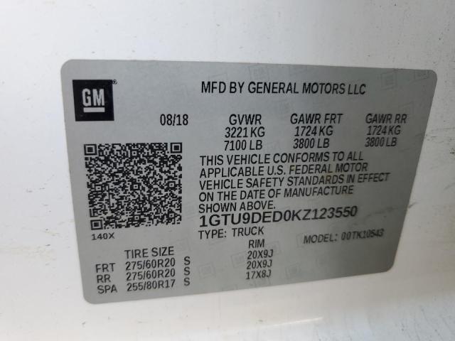 2019 GMC SIERRA - 1GTU9DED0KZ123550