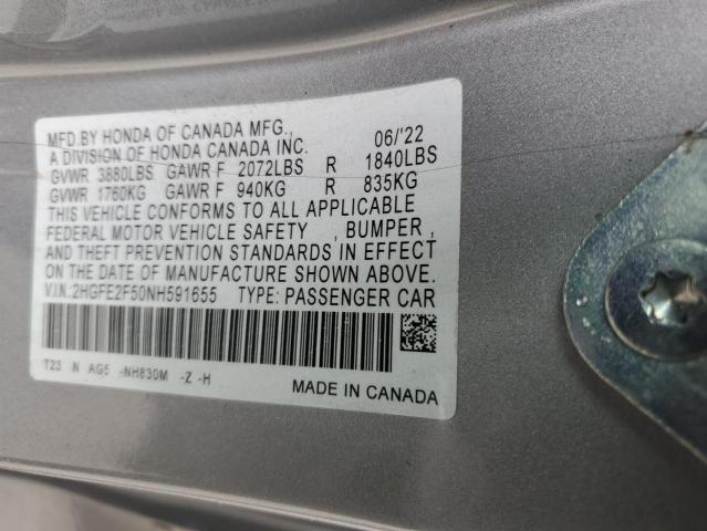 2022 HONDA CIVIC SPOR 2HGFE2F50NH591655