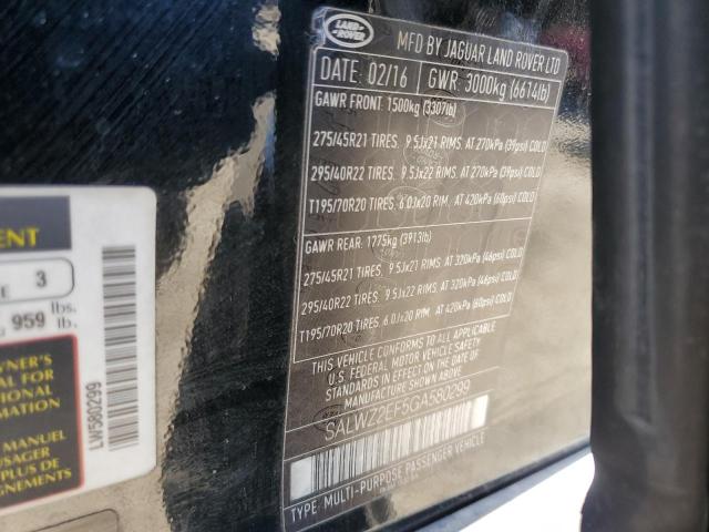 2016 LAND ROVER RANGE ROVE - SALWZ2EF5GA580299
