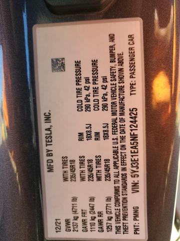 2022 TESLA MODEL 3 - 5YJ3E1EA5NF124425
