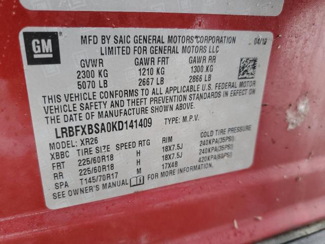 2019 BUICK ENVISION P LRBFXBSA0KD141409