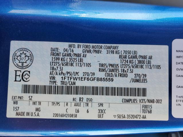 2016 FORD F150 SUPER - 1FTFW1EF6GFB85559